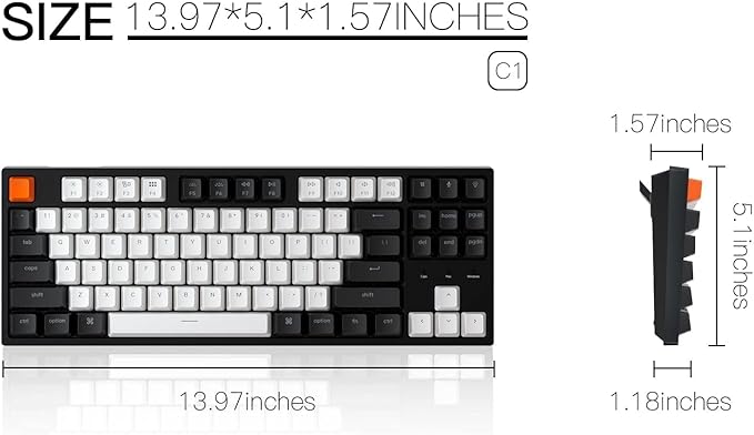 Keychron C1 TKL Mechanical Gaming Keyboard – Wired White LED Backlit Compact Keyboard with Linear Mechanical Switches, Compatible with Mac & Windows