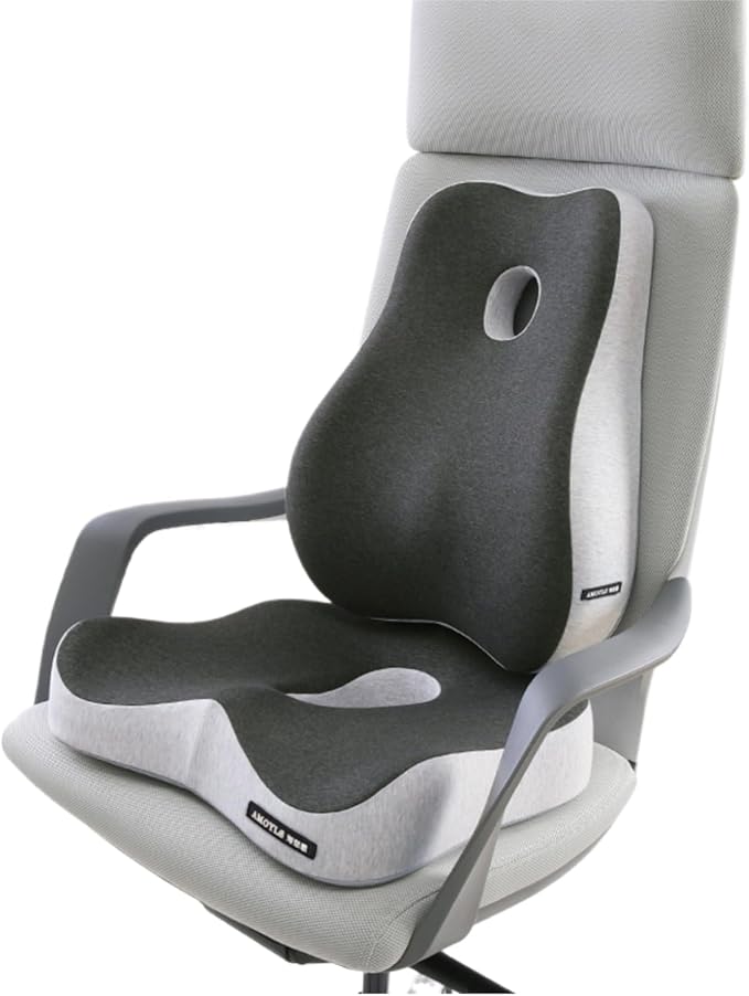 Seat Cushion and Lumbar Support Pillow for Office Chair, High-Elastic Memory Foam Car Chair Cushions, 4.7" Extra Thick Back Support for Long Sitting, Breathable Washable Cover（color blocking）