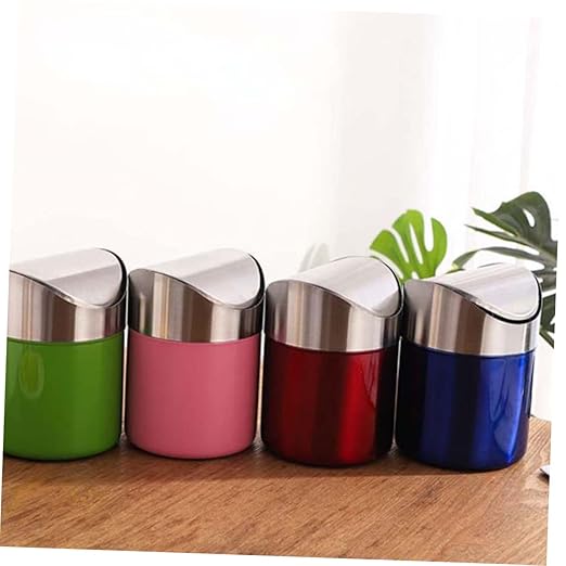 Happyyami Compact Stainless Steel Waste Can for Home Office Bathroom Small Blue Silver Trash Bin Design for Spaces