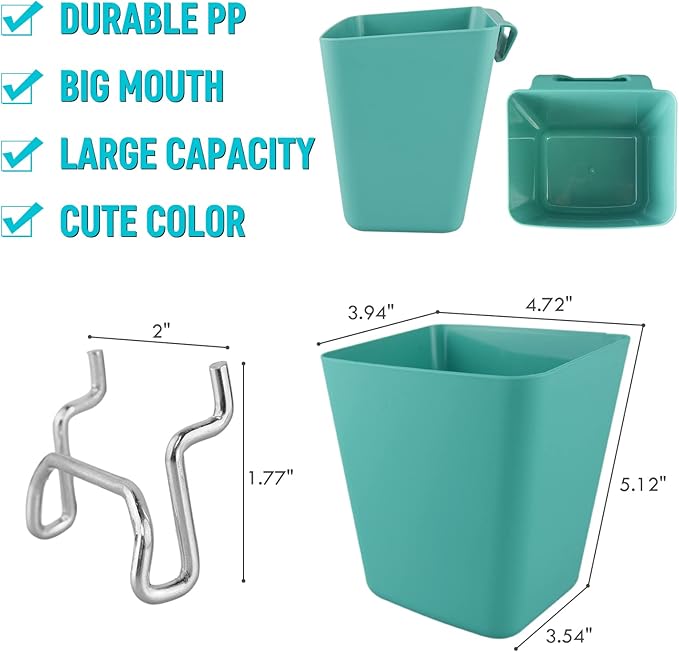 G.CORE Large Pegboard Cups Peg Board Storage Bin 6 Pack with Hooks, Square Box Shape Pegboard Cup Holder Accessories for Garage Workbench/Craft Room/Office/Playroom/Home Kitchen Organization (Green)