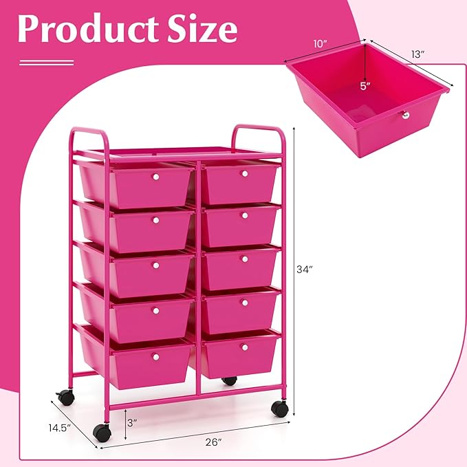 “Moccha 10-Drawer Rolling Storage Cart - Under Desk Storage Drawers with wheels for Craft Art Supply Paper Salon, Scrapbook Paper Tools, Storage Drawers Organizer, Mobile Utility Cart for Classroom