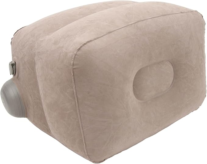 Foot Rest Pillow Inflatable Two Layer Single Air Valve PVC Flocking Portable Reducing Fatigue Airplane Foot Pillow for Office Home Travel (Grey)