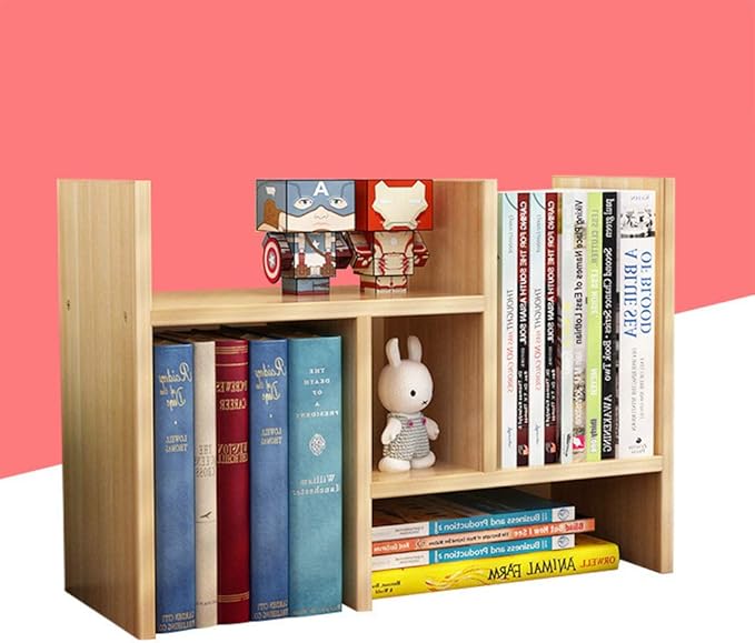 VOVCIG Desktop Organizer Expandable Office Storage Rack Adjustable Wood Display Shelf Rack Small Bookshelf Office Supplies Storage Shelf, 5 Units(Light Yellow)