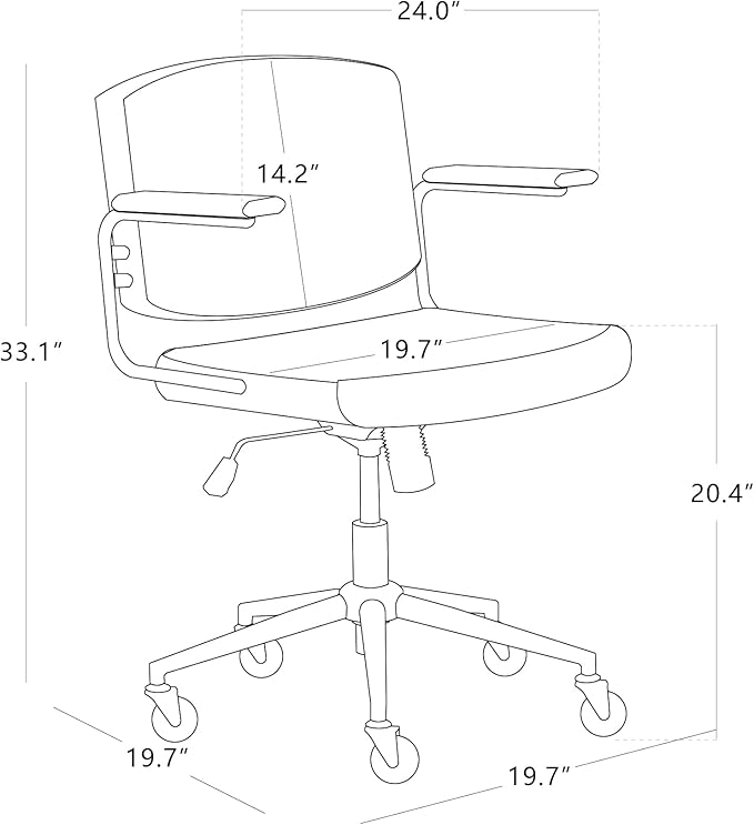 Home Office Desk Chair with Rubber Wheels, Adjustable Height Office Chair with Arms, Leather Mid Back 360° Small Computer Chair, Modern Walnut Chair for Office, Reading Meeting Room (White)