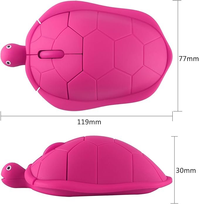 elec Space Wireless Turtle-Shaped Mouse, 2.4G Optical Computer Mouse, 3 Buttons, 12 x 7.7 cm (hot Pink)