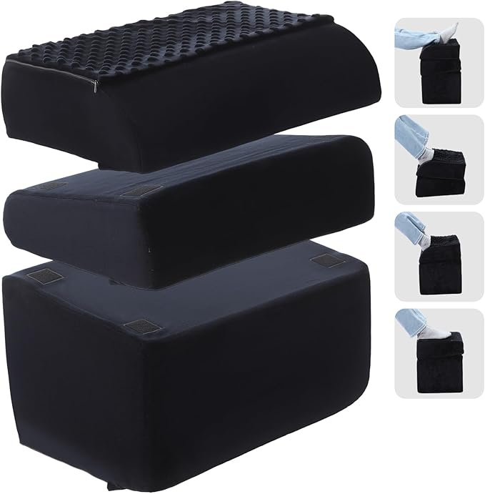 Novabright Foot Rest Under Desk at Work with 3 Adjustable Height, Non-Slip Ergonomic Foot Stool with Gel Top and Warm Pocket for Home Office Car Leg Back Rest(17" X 11" X 17",Cambered,Black)
