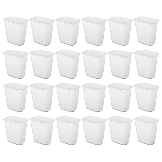 Sterilite 5.5 Gallon Rectangular Wastebasket Easy to Clean Open Top Durable Home Kitchen Trash Bin, Fits 8 Gallon Liner, 24 Pack, White