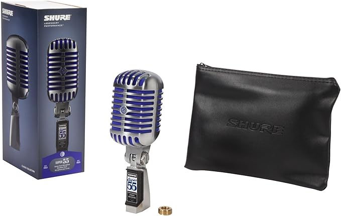 Shure Super 55 Deluxe XLR Vocal Microphone – Vintage-Style Supercardioid Dynamic Mic for Singing, Live Performance & Recording, Classic Sound, Durable Rugged Metal Housing