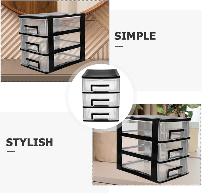 Angoily 3 Tier Plastic Drawer Type Closet, Plastic Home Office Storage Organizer, Makeup Organizer Storage Station Cube, Cosmetics Jewelry Storage Box for Home, Dorm, Office (8.46x5.90x5.12 Inch)