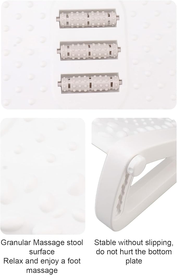 Ergonomic Footrest Height Adjustable Under Desk with Massage Texture Roller - Office Use (White)