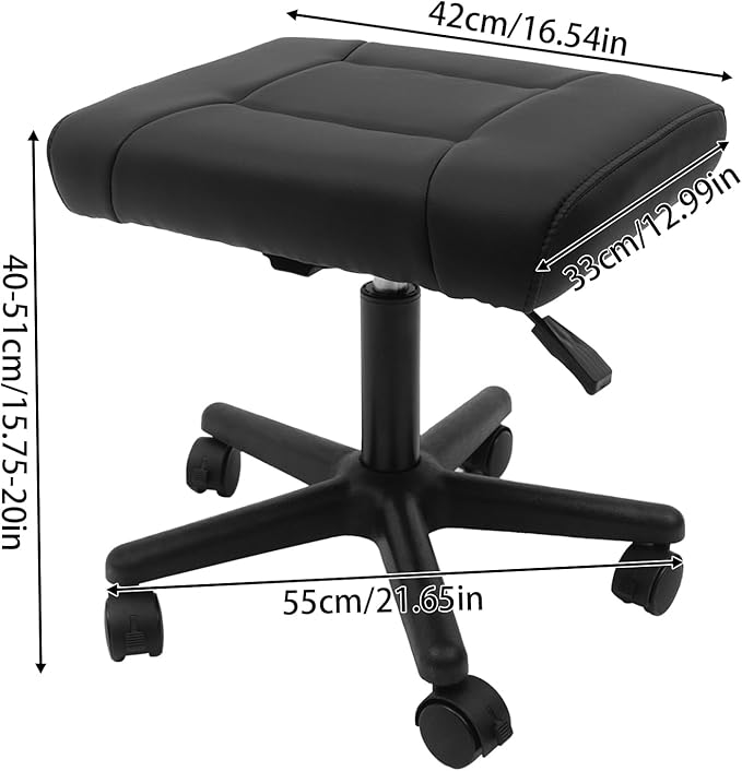 Footrest Stool Under Desk, Adjustable Height Under Desk Leg Rest Ottoman Swivel Rolling Stool Chair with 360°Rolling Lockable Wheels for Gaming, Home Office, Load-Bearing Capacity 220.46lbs, Black