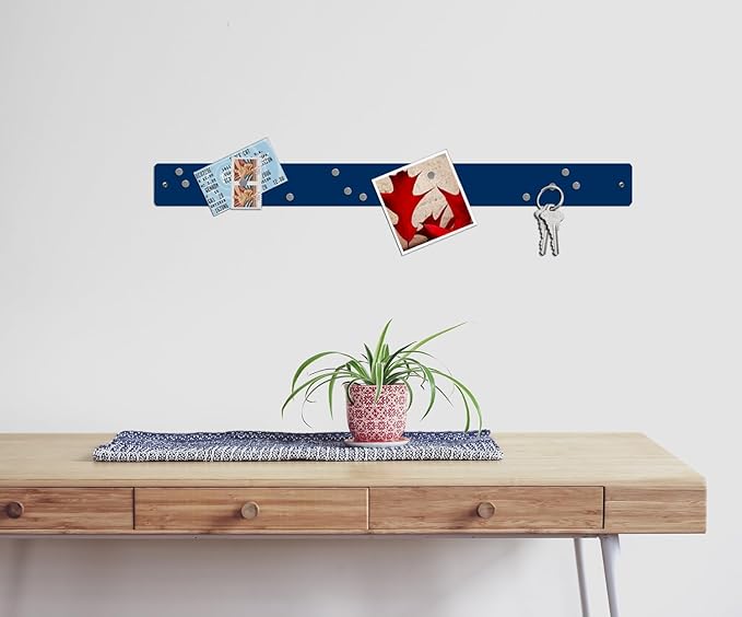 Three by Three Seattle Large Magnetic Strip Bulletin Board (3-Pack) – 28″ × 2.5″ Metal Magnetic Display Board with 12 Neodymium Magnets Each (Navy Blue)