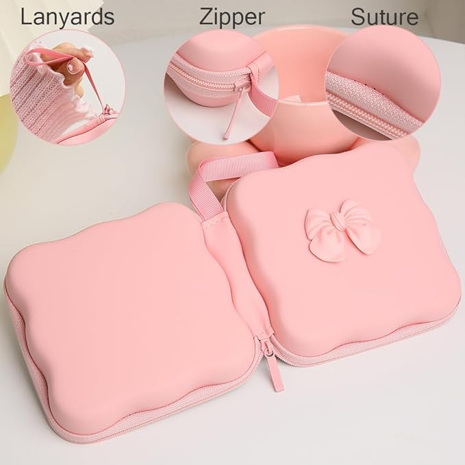 Charger Cover Storage Bag, Cute 3D Bow Tie Waves Design Charger Protector Travel Storage Case, Earphone Wire Saver Cable Cord Organizer Wireless Earphone Storage Box, Pink Bow