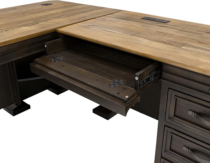 Martin Furniture IMSA684R-KIT Executve L-Desk & Return with Solid Wood Plank Tops, Fully Assembled, Brown