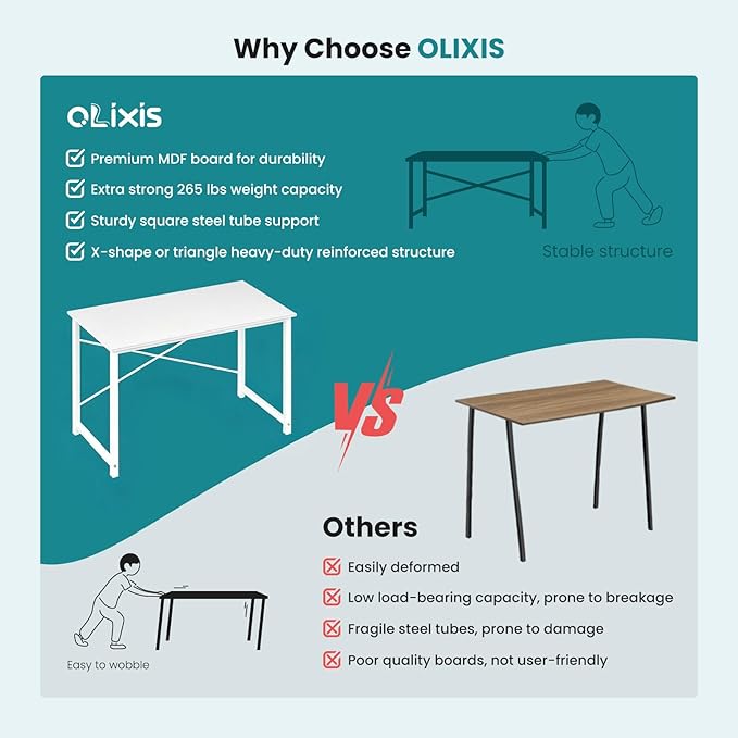 OLIXIS Small Computer Desk, 32 Inch Home Office Writing Desk for Small Spaces, Study Table with X-Shaped Reinforcement, Sturdy Bedroom Table with Scratch-Resistant Tabletop & Metal Frame, White