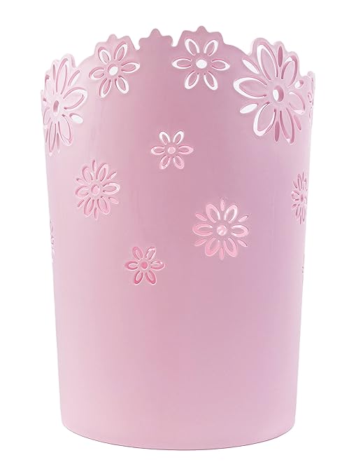 Wastebasket, Hollow Flower Shape Plastic Lidless Wastepaper Baskets Trash Can (Pink, Medium)