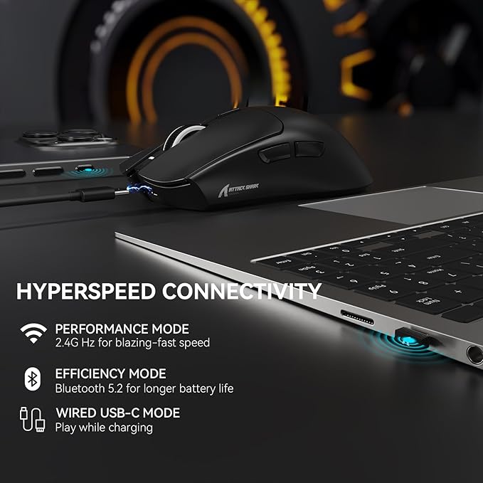 ATTACK SHARK X1 Wireless Gaming Mouse with RGB Charging Dock, PAW3395 PRO Sensor Up to 40K DPI,53g Ultra Light Tri-Mode Computer Mice,1KHz Polling Rate 5 Programmable Buttons for WIN/MAC-Black