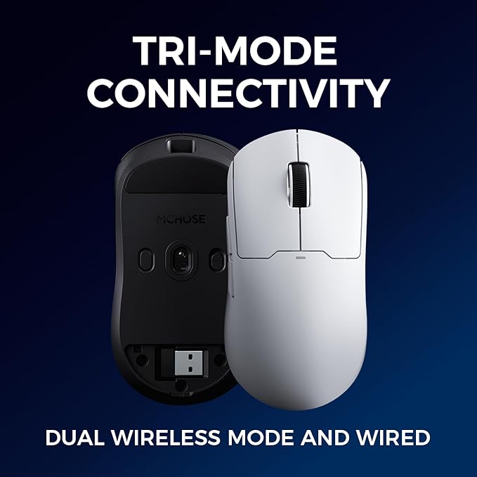 MCHOSE A5 Ultra V2 Wireless Gaming Mouse, Symmetrical Design, 54 Grams,Wired 8K/Wireless 4K Polling PAW3395 26K DPI Optical Sensor, 130 Hours Battery Life, Tri-Mode Connection - Black