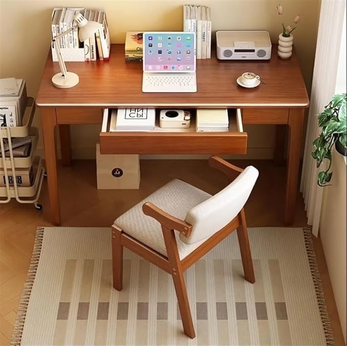 Computer Desk, Home Office Modern Desk and Chair Set, Wood Writing Desk, Executive Desk, Wooden Writing Desk Study Table, Home Office Study Desk(Brown,80CM-31.5IN)