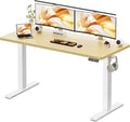 WALKINGDESK 55x24 Inches Height Adjustable Electric Standing Desk with 2 Hooks for Home Office, Ergonomic Sit Stand up Desk with Splice Board, Oak