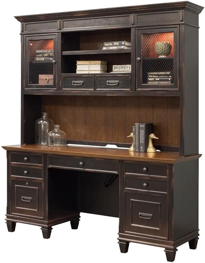 BOWERY HILL Set of 2 Credenza Office Desk Writing Table & Bookcase with Doors