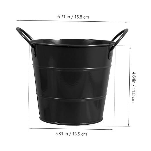Angoily Mini Iron Trash Can Set Lid Decorative Desktop Wastebasket for Office and Home Compact Black Rubbish Bin for Bedroom Slim Storage Bucket Handle