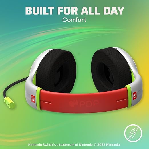 PDP AIRLITE Wired Headset, Officially Licensed Nintendo Switch/Lite/OLED, Lightweight Durable Headphones, 3.5mm audio jack, Noise-canceling Flip-to-Mute Mic, Mario Kart Radiant Racers, White/Red/Green