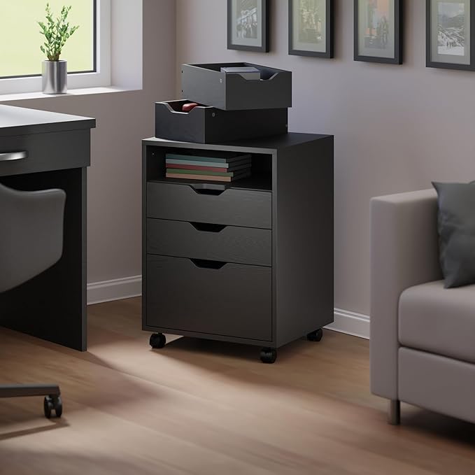 Winsome Halifax Mobile Storage Cabinet with 5 Drawers in Black, Stylish & Functional Home Storage Cabinet for Filing, Kitchen Organization, Moveable Furniture for Office, Dorms, Apartments
