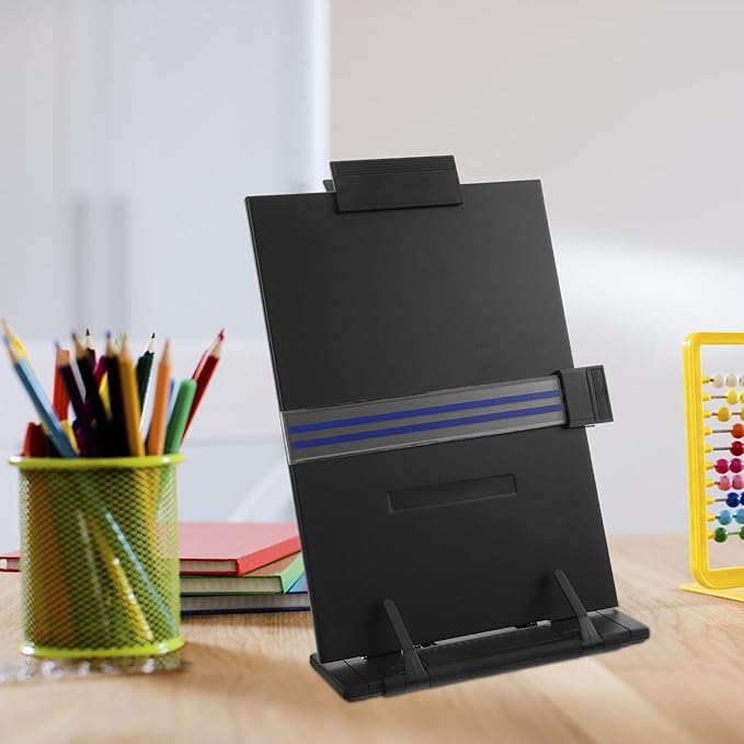 PRETYZOOM Adjustable Document Holder and Retractable Reading Stand for Desk, Foldable Paper and Recipe Holder with Angle Control, Office Copyholder for Typing and Desktop Organization