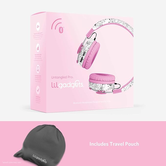 LilGadgets Kids Headphones for School - Ages 4+, Far Out Doodles On-Ear Untangled Pro - Bluetooth Kids Headphones & Wired with Microphone & SharePort Audio Sharing - Volume-Limited 93 dB