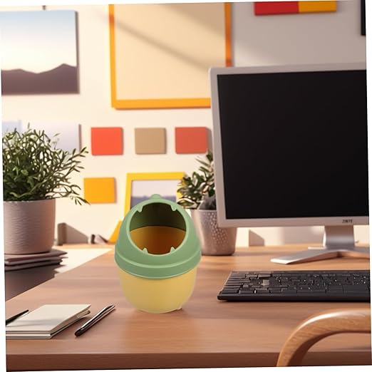 Operitacx Cute Half Lid Trash Can Mini Desk Waste Basket Lid for Office Study Dorm Dinosaur Design Small Trash Bin for Bedroom