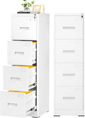 INTERGREAT 4 Drawers File Cabinet with Lock, 18" D Metal White Vertical Filing Cabinet for Hanging Folders, Easy Assemble