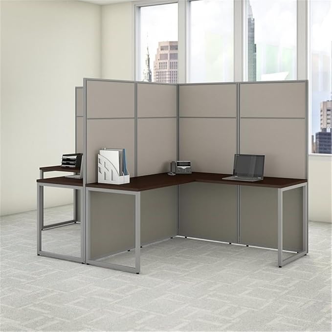 Scranton & Co 2 Person L Shaped Cubicle Desk Workstation, 66H Metal Frame Panels, Mocha Cherry Finish, Built-in Wire Management, Privacy Design, Durable Office Furniture for Professional Workspaces