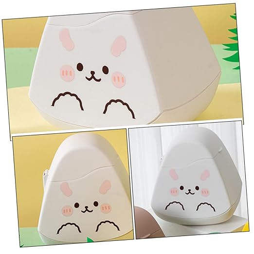 PRETYZOOM Mini Desktop Trash Can Cute Animal Design Waste Bin for Home Office Compact Decorative Garbage Holder Lid for Desk Car Small Xj Rabbit