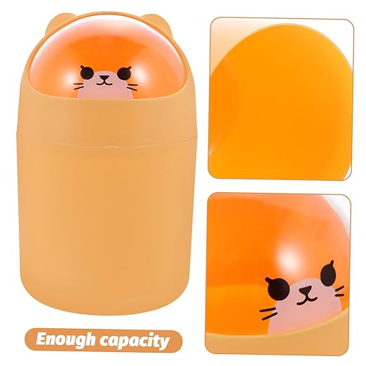 PRETYZOOM Cute Bear Desktop Trash Can Lid Mini Plastic Garbage Bin for Home Office Slim Waste Container for Bedroom and Tabletop Creative Animal Design
