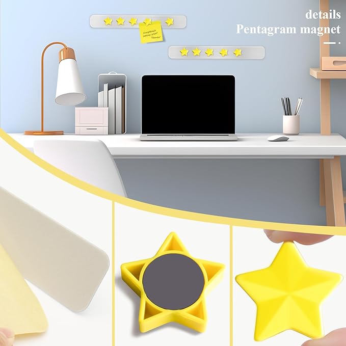 Magnetic Board for Wall - 6Pcs Stainless Iron Magnetic Strips with Adhesive Backing, Magnet Board Bulletin Boards Magnet Strips Memo Board - Includes 10 Yellow Magnets for School Office Kitchen