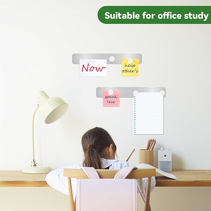 ZDZBLX Magnetic Board 3Pcs, Magnet Bulletin Board Frameless Stainless Steel Iron Board Strips, Adhesive Backing Metal Magnet Boards,Memo Strip for Wall School Office Home Use,Includes 10 White Magnets