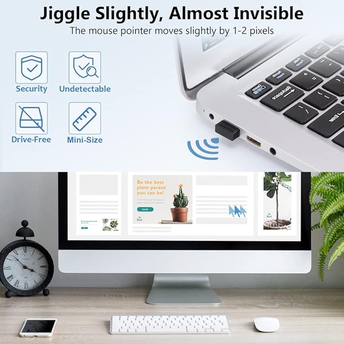 AUEDROT Mouse Jiggler Undetectable USB Mouse Mover NO Software Required for Computer, Automatic Mini Mouse Shaker Driver-Free Mouse Movement Simulator Keep Computer/Laptop Awake, Plug & Play (1 PCS)