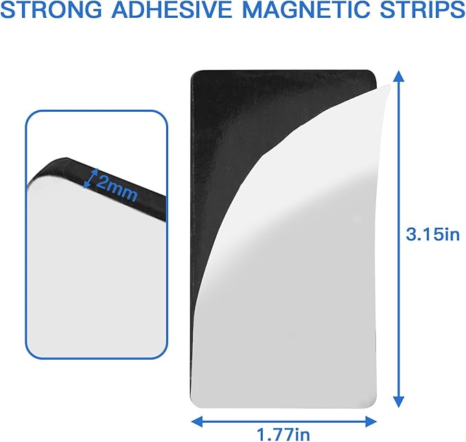 Magnetic Strips with Adhesive Backing, Strong Magnetic Tape Flat Rubber Magnet Strip, Sticky Magnet Strips for Most Surfaces, Refrigerator Whiteboard Dry Erase Board (80 x 45 x 2 mm, 5 pcs)