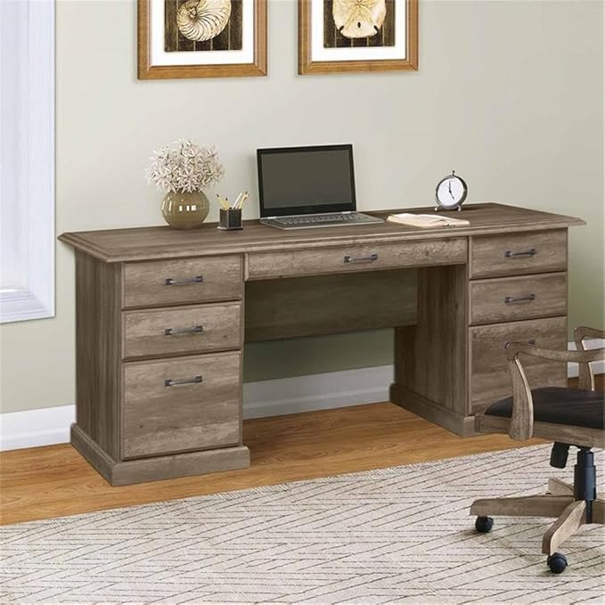 Pemberly Row Set of 2 Lateral Filing Cabinet & Executive Desk in Rustic Oak