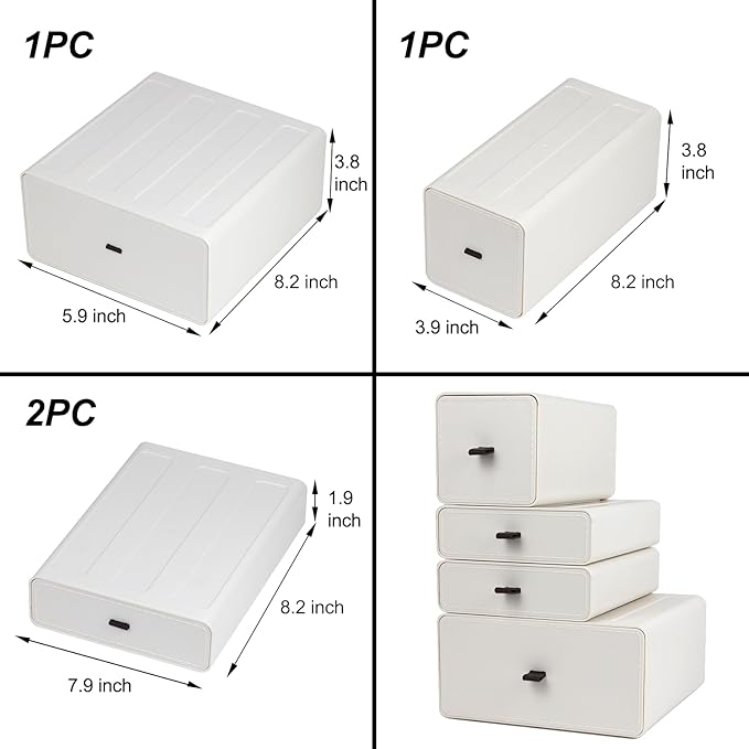 ZEXALOR White Desk Organizer with Drawers, Dresser Desktop Makeup Nightstand Organizer, Storage Drawer for Small Spaces Pens Stationary Cosmetic Junk, Office Supplies and Accessories (4-Drawer)