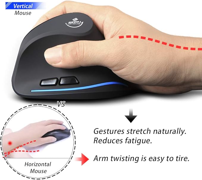 ZLOT Vertical Wireless Mouse,2.4G USB Optical Ergonomic Mice with 3 Adjustable DPI 1000/1600/2400 and 6 Buttons for Laptop, PC, Computer, Desktop, Black