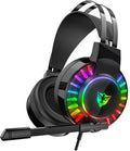 Wired Gaming Headset for PS4 PC Xbox One PS5 Controller, Noise Cancelling Over Ear Headphones with Mic, 7 Color LED Light, 7.1 Surround Sound, Soft Memory Earmuffs for Nintendo Xbox Series(Black)