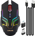 CHONCHOW Wireless Gaming Mouse for PC, RGB Backlit, 12 Light Modes, 2.4G Receiver/USB-C, Up to 3200 DPI, Rechargeable Wireless Computer Mice with 58inch Charge Cable for Laptop/Windows/PS4 Gamer-Black