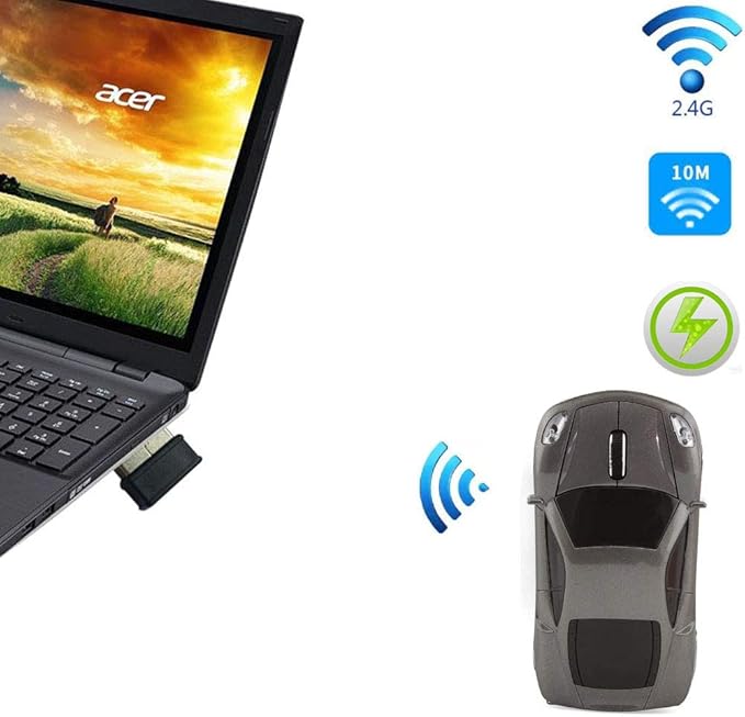Jinfili Car Wireless Mouse Ergonomic Optical Mice USB 2.4G Mini Receiver for Windows Laptop Notebook Mac