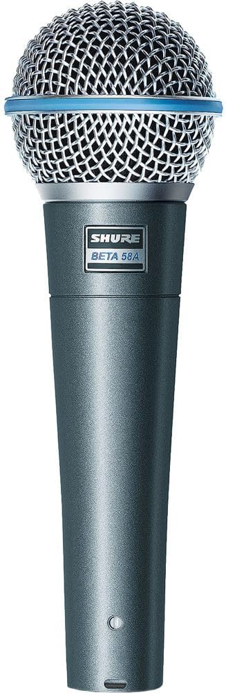 Shure BETA 58A Vocal Microphone - Single Element Supercardioid Dynamic Mic for Stage and Studio, Includes XLR Cable, A25D Adjustable Stand Adapter, 5/8” to 3/8” (Euro) Thread Adapter and Storage Bag