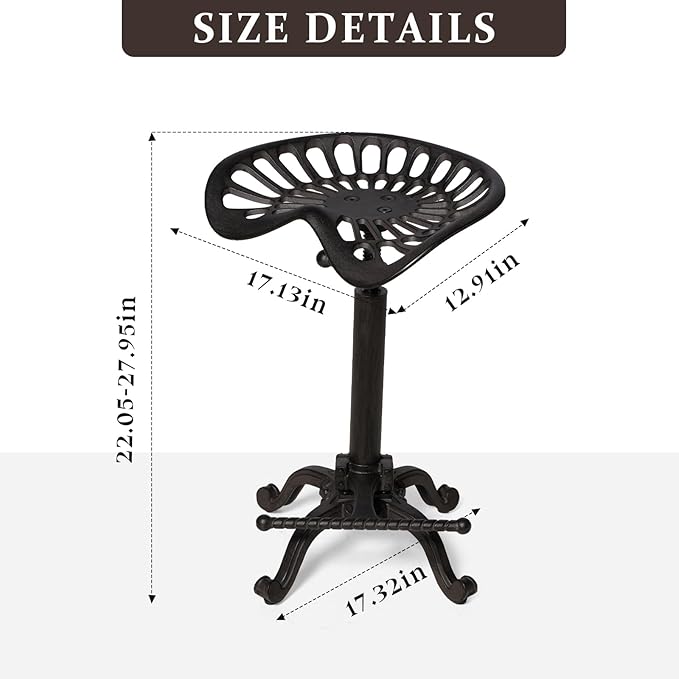 Diwhy Rustic Industrial Farmhouse Tractor Seat Counter Height Adjustable Bar Stool Cast Iron Swivel Stool Industrial bar Chair (Rust, Cast Iron)