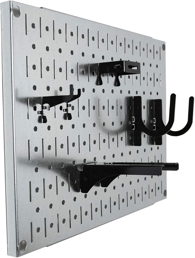 Wall Control Pegboard Wall Organizer Tiles Modular Galvanized Steel Pegboard Tiling Set - Four 12-Inch Tall x 16-Inch Wide Peg Board Panel Wall Storage Tiles - Easy to Install (Metallic)