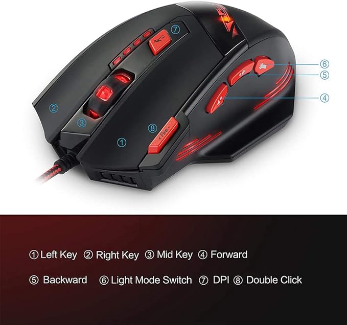 Zelotes Wired Gaming Mouse, 9200DPI, 8 Programmable Buttons, USB Optical Ergonomic Mouse, Corded Computer Mouse, Mouse Gaming for PC, Mac, Black