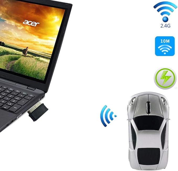 Jinfili Car Wireless Mouse Ergonomic Optical Mice USB 2.4G Mini Receiver for Windows Laptop Notebook Mac